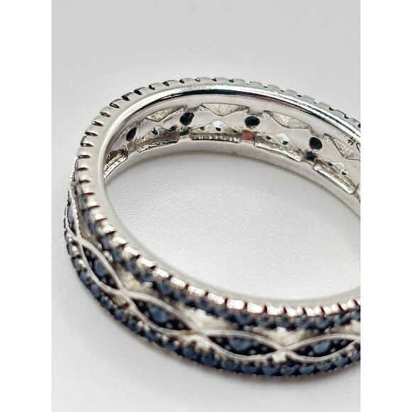 Black Spinel Eternity Ring 925 Sterling Silver Rhodium-Plated Size 10 - Picture 5 of 9